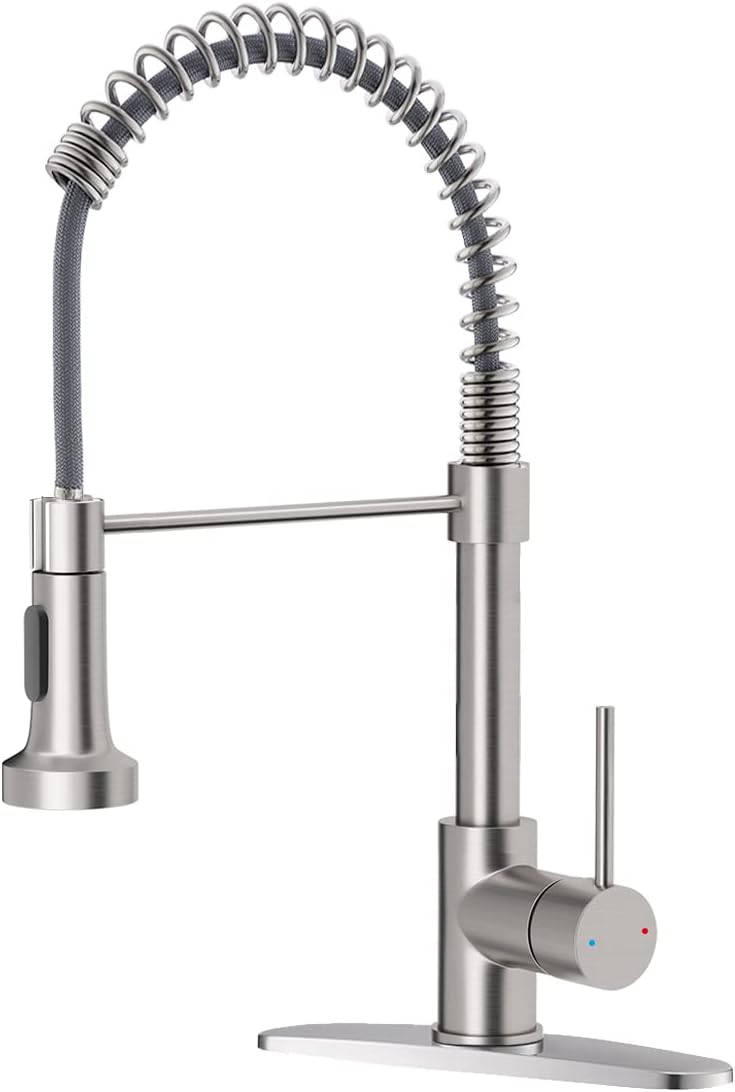 OWOFAN Kitchen Faucet with Pull Down Sprayer Brushed Nickel Stainless Steel 1 Handle Pull Out Spring Sink Faucets 1 Hole Or 3 Hole Dual Function for Farmhouse Camper Laundry Utility Rv Wet Bar