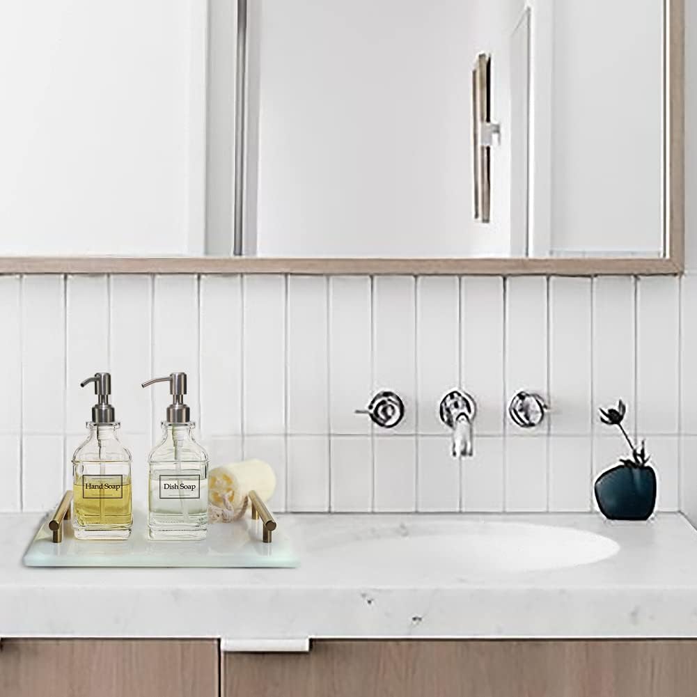 JASAI Antique Design Soap Dispenser with Rust Proof 304 Stainless Steel Pump, Refillable Glass Soap Dispenser with 10Pcs Clear Stickers, Premium Kitchen & Bathroom Soap Dispenser