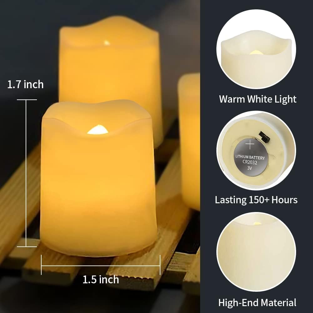 SHYMERY Flameless Votive Candles,Flameless Flickering Electric Fake Candle,24 Pack 200+Hour Battery Operated LED Tea Lights in Warm White for Wedding, Table 1.5"X1.7"