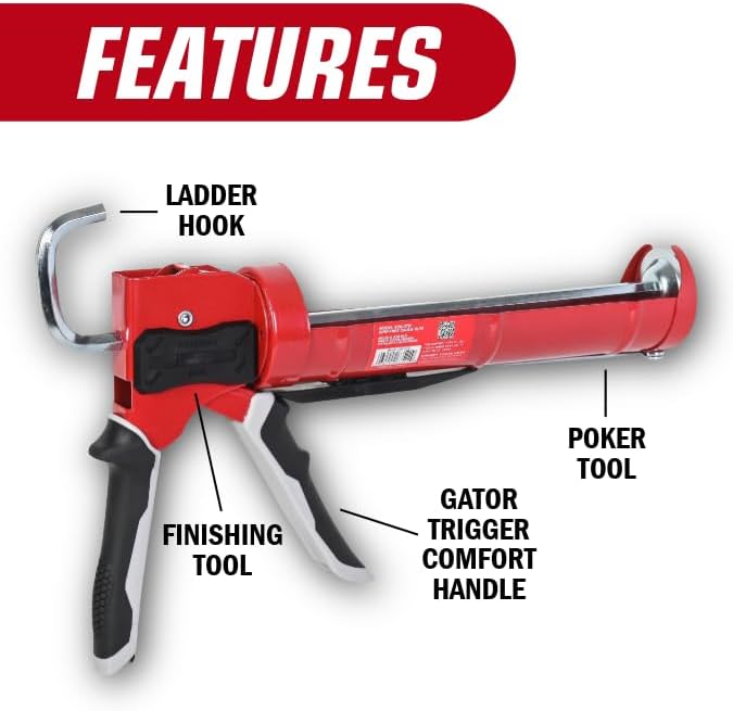 Newborn Octogun 930-GTD Drip-Free Caulking Gun - Gator Trigger Grip | Fits 1/10 Gallon Cartridge |10:1 Thrust Ratio | Smooth Hex Rod Cradle with Built-in Smoother Tool | Scraper & Plug Included