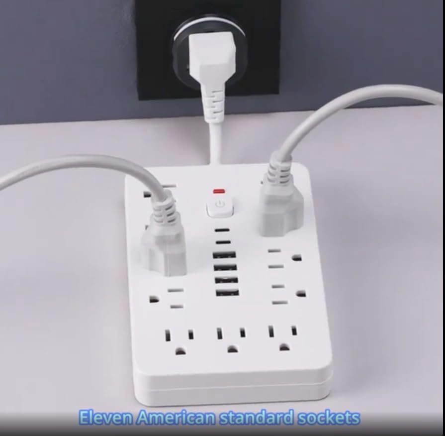Versatile 17-in-1 Power Hub with Surge Protection - Includes 11 AC Outlets, 4 USB Ports & 2 Type-C