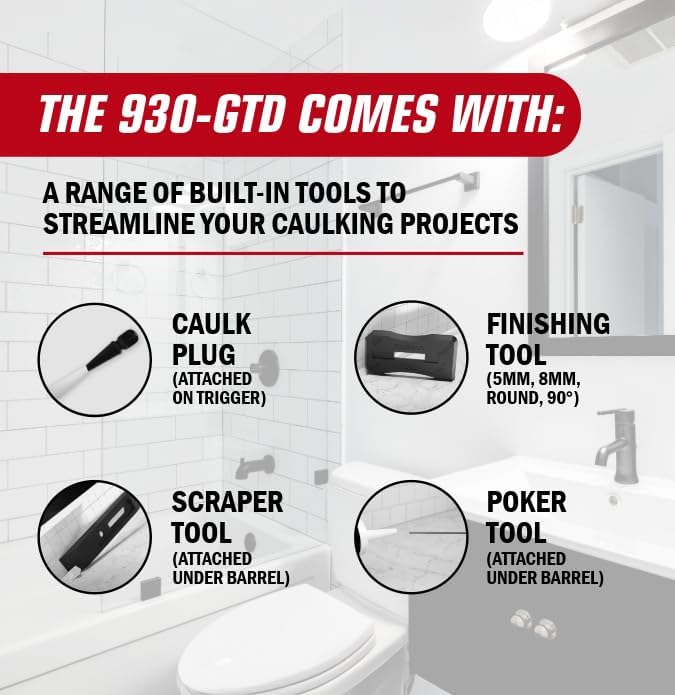 Newborn Octogun 930-GTD Drip-Free Caulking Gun - Gator Trigger Grip | Fits 1/10 Gallon Cartridge |10:1 Thrust Ratio | Smooth Hex Rod Cradle with Built-in Smoother Tool | Scraper & Plug Included