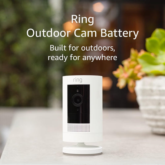 Ring Outdoor Cam (Stick Up Cam), Weather-resistant home or business HD security camera, Live View, Color Night Vision, Two-Way Talk, motion alerts, Works with Alexa, White