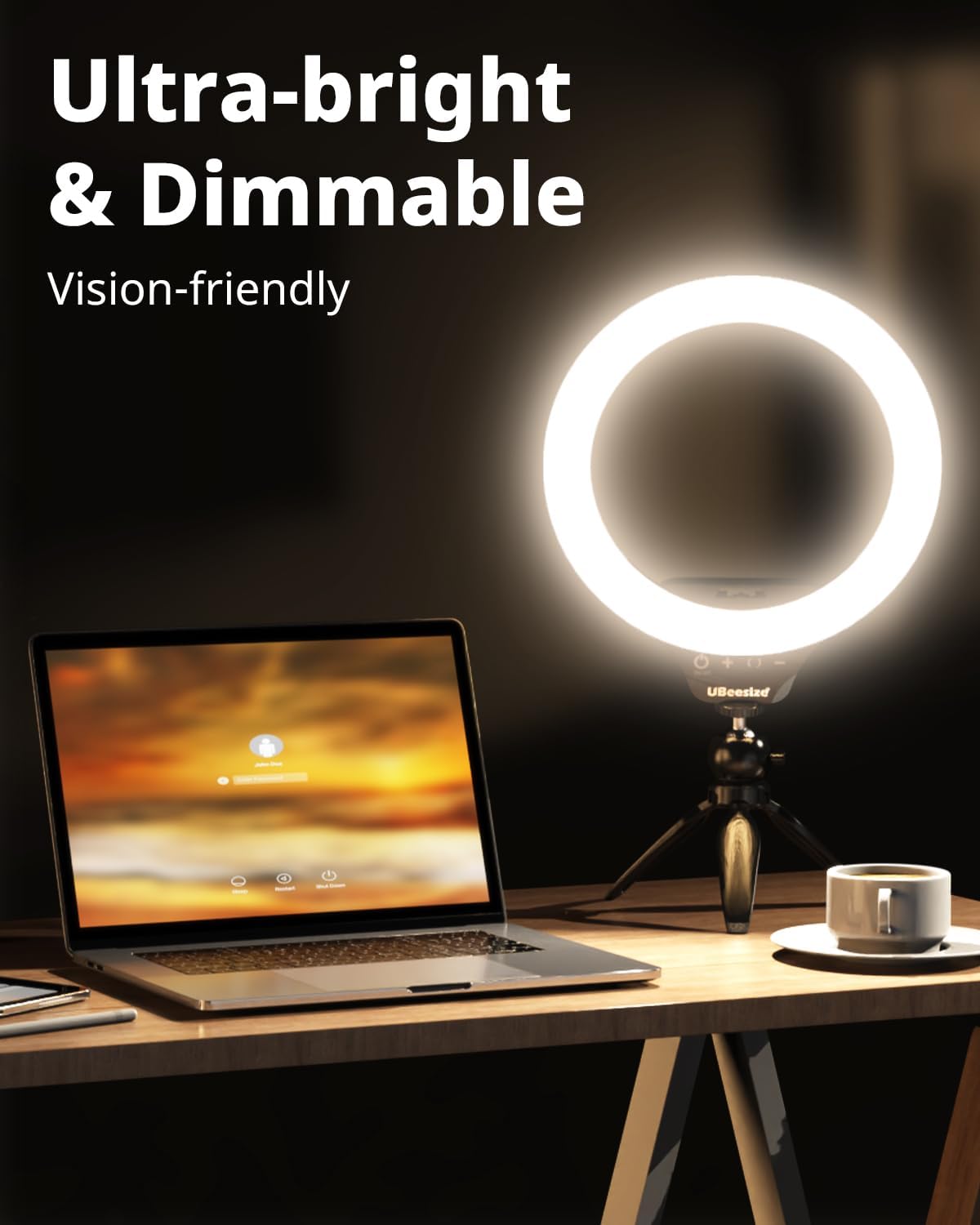 UBeesize 12" Desk Ring Light with Stand & Phone Holder - Adjustable Studio Light for Photography，Zoom Meetings, YouTube, TikTok, Live Streaming