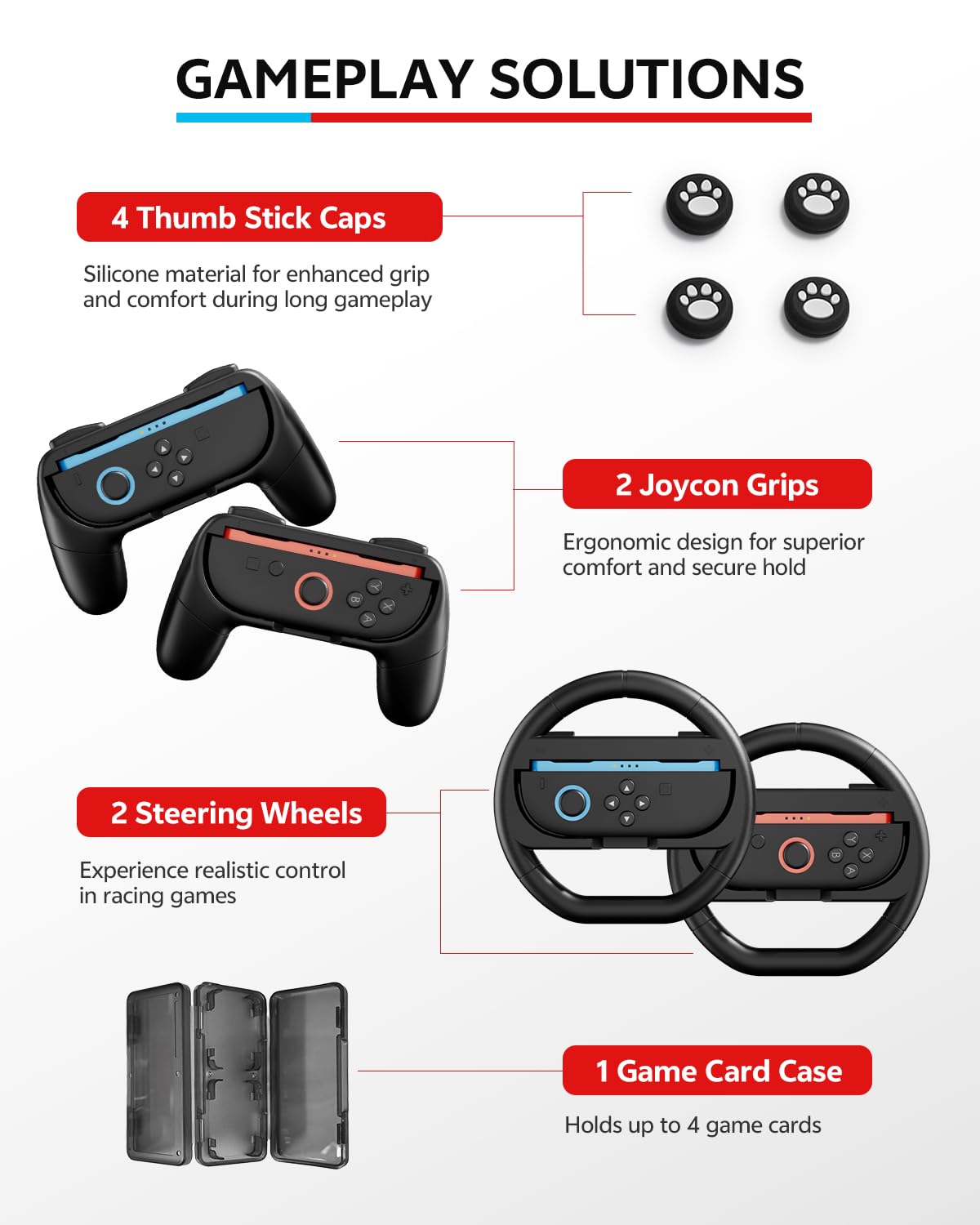 Pro Controllers Accessories Bundle for Nintendo Switch 2 18-in-1: Carrying Case, Screen Protector, Thumb Grip for Joycon, Dockable Console Protective Cover Shell, Steering Wheel, 2025 Switch2 Game Kit