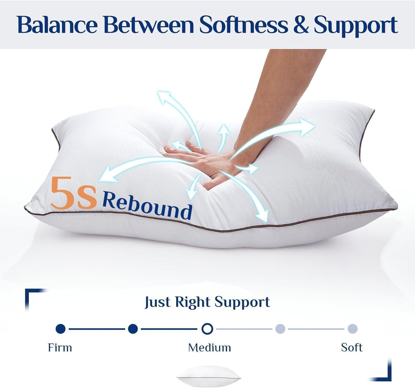 JOLLYVOGUE Standard Pillows Set of 2, Cooling and Supportive Pillows Full Size Set of 2 for Side and Back Sleepers, Down Alternative Hotel Collection Sleeping Pillow