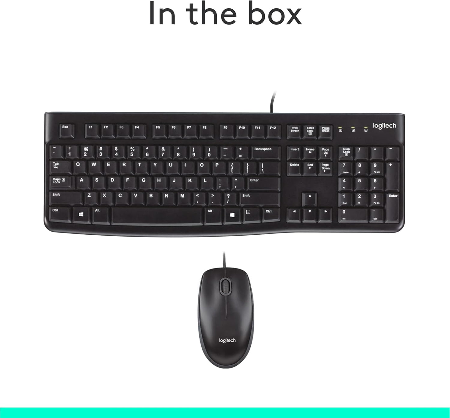 Logitech MK120 Wired Keyboard and Mouse Combo for Windows, Optical Wired Mouse, Full-Size, USB, Compatible with PC, Laptop - Black
