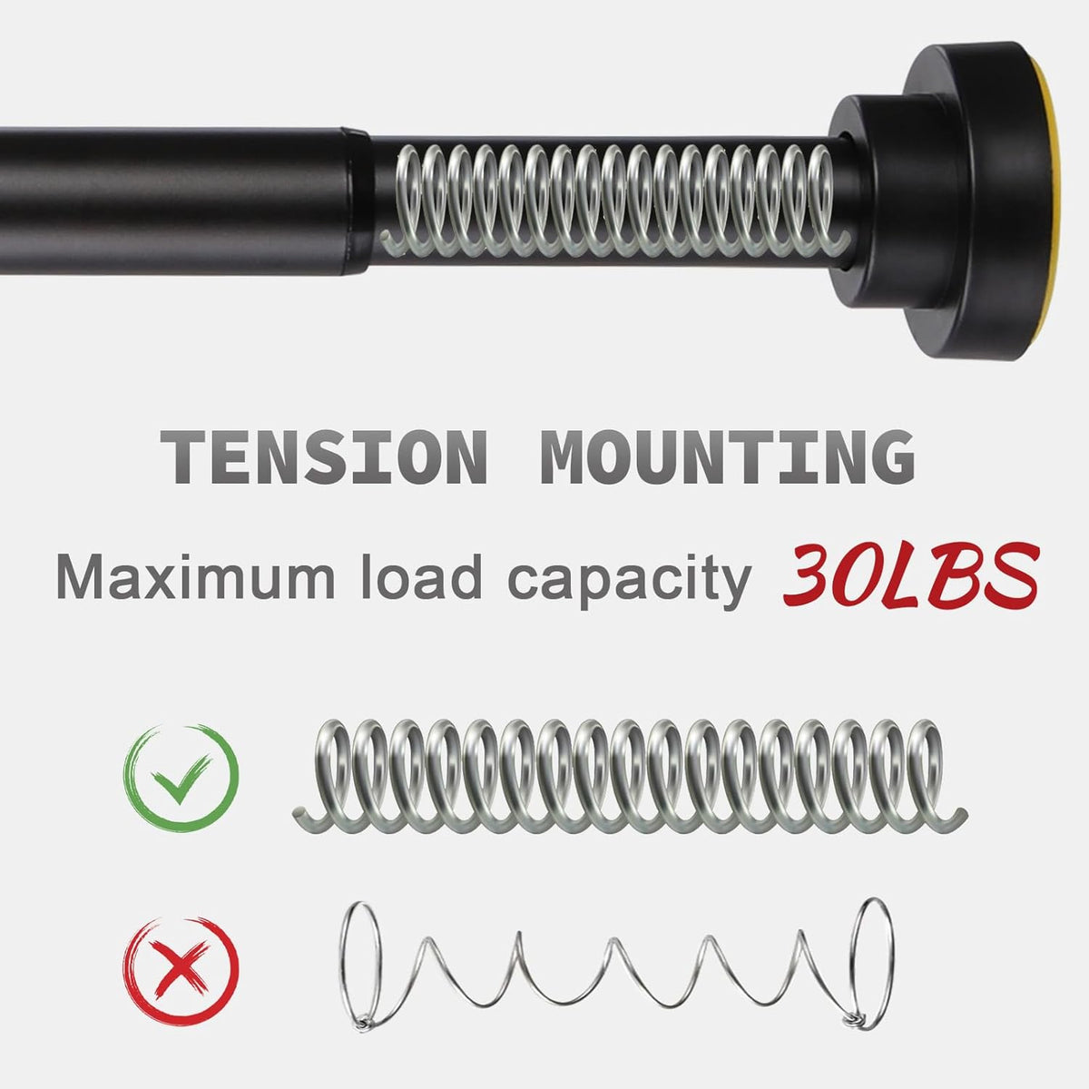 Shower Curtain Rod Adjustable 43-78 inch, 1"Diameter Spring Tension Curtain Rod No Drill, Anti-Rust Non-Slip Shower Rod, Black Shower Curtain Rod for Bathroom Tension