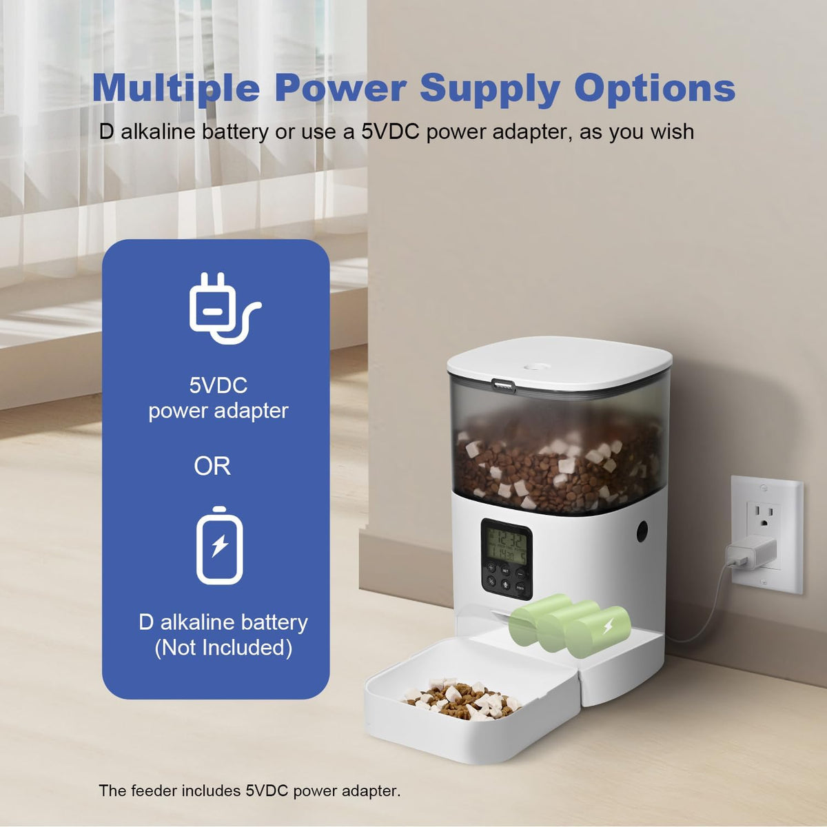 Automatic Cat Feeder, 4L Cat Food Dispenser with 10s Voice Recorder, Pet Feeder up to 8 Meals per Day, Timed Dog Feeder with Dry Food Sealed Ring (White, 4L-Basic)