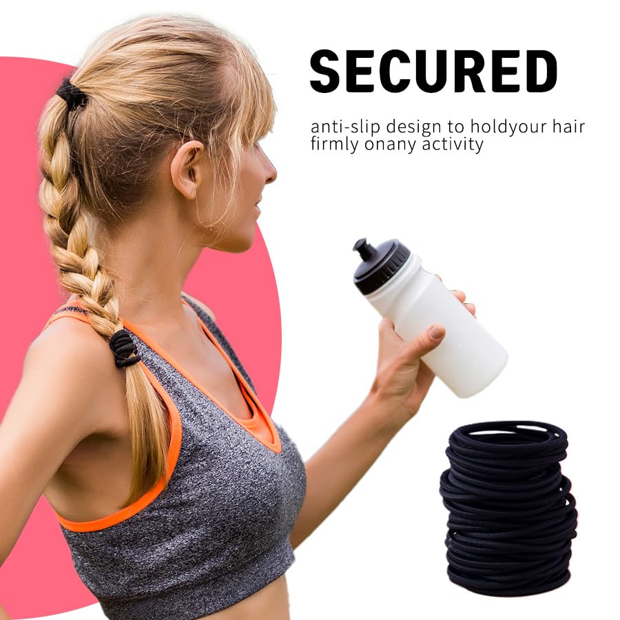 120 Pieces Black Hair Ties for Thick and Curly Hair Ponytail Holders Hair Elastic Band for Women or Men(4mm)