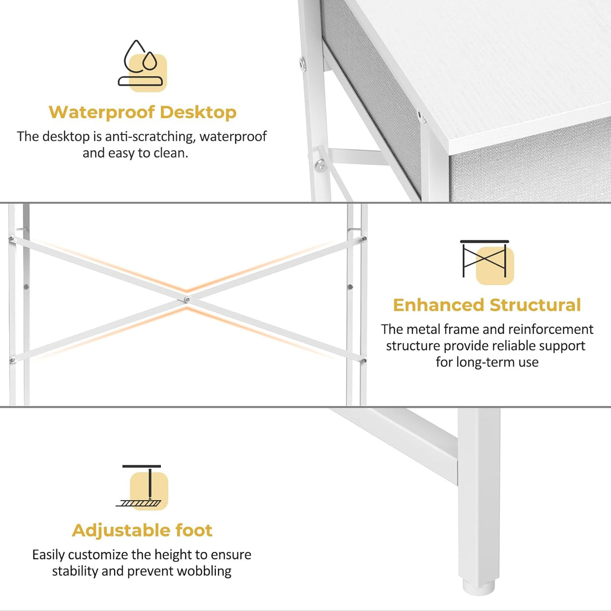 Small Writing Desk for Kids Bedroom, 31.5 Inch White Computer Desk for Small Spaces, Simple Desk with 2 Fabric Drawers for Home Office, Dorm, Living Room, Home Study Table, White