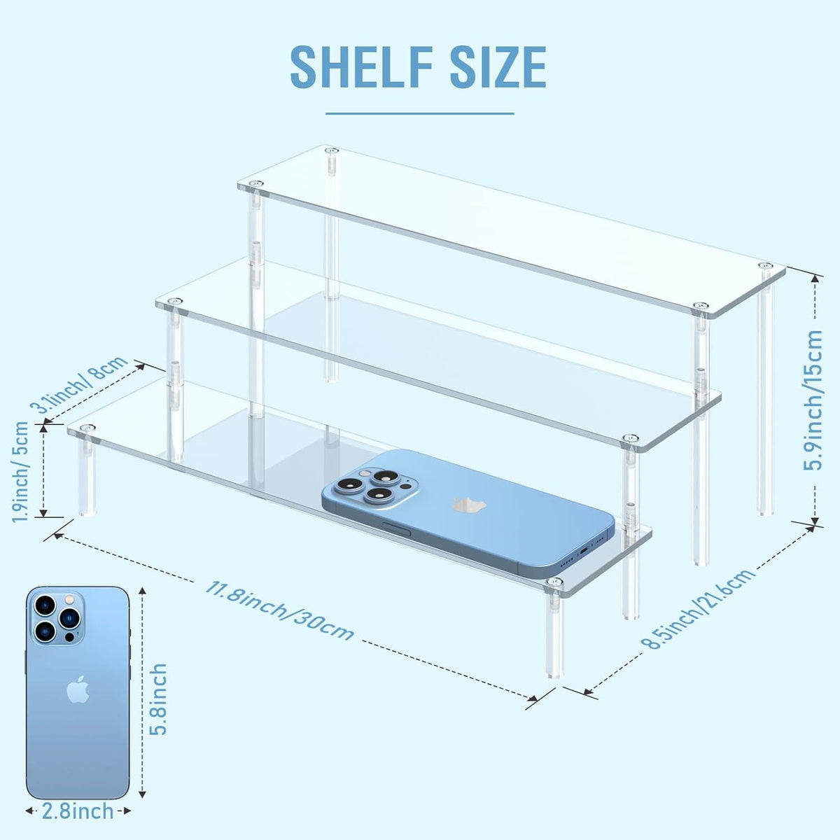 Acrylic Display Risers, 3 Tier Perfume Organizer Stand, Clear Cupcake Stand Holder, Large Shelf Risers for Figures, Dessert Shelves for Party, Display Shelf for Decoration and Organizer