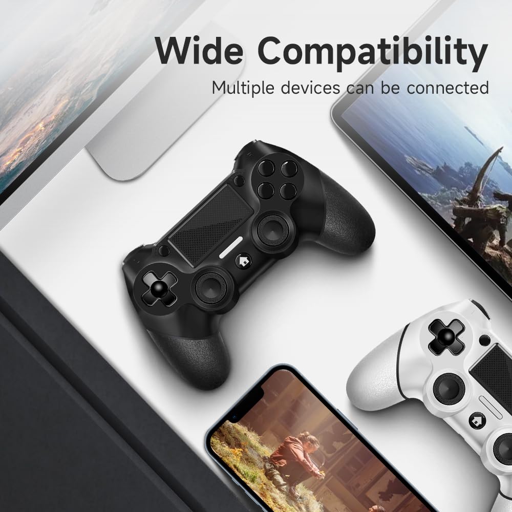 AceGamer 2 Pack for PS4 Controller, Wireless Controller for PS4/Pro/Slim/PC, with Non-Slip Grip of Both Sides and USB-C Cable! (Black and White)