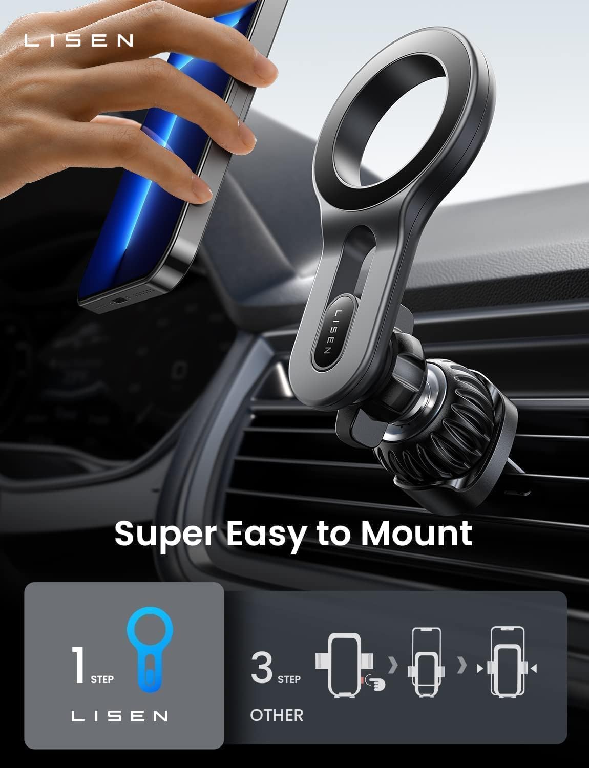 LISEN for MagSafe Car Mount, 2026 Magnetic Phone Holders for Car Air Vent Phone Mount [Ultra-Magnetic] Hands Free Cell Phone Holder Strong Clip Car Accessories for Men Women fit iPhone 17 16 15 14 Pro