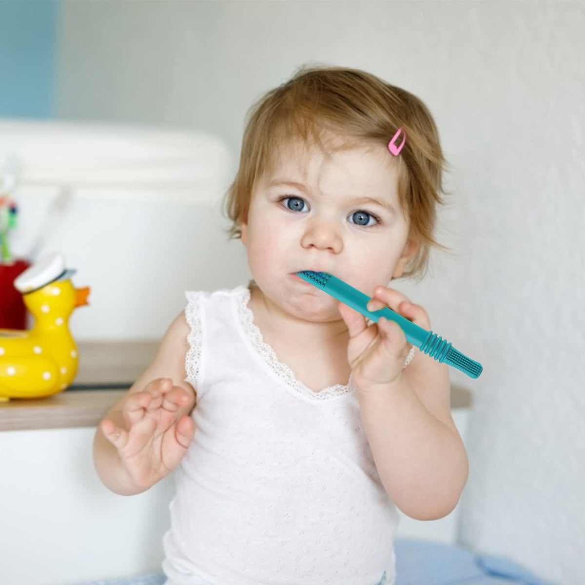 Fu Store Hollow Teether Tube Chew Straw Toy for Infant Toddlers Silicone Tubes Teething Toys for Babies 3-12 Months BPA Free/Freezable/Dishwasher and Refrigerator Safe (5 Pack)