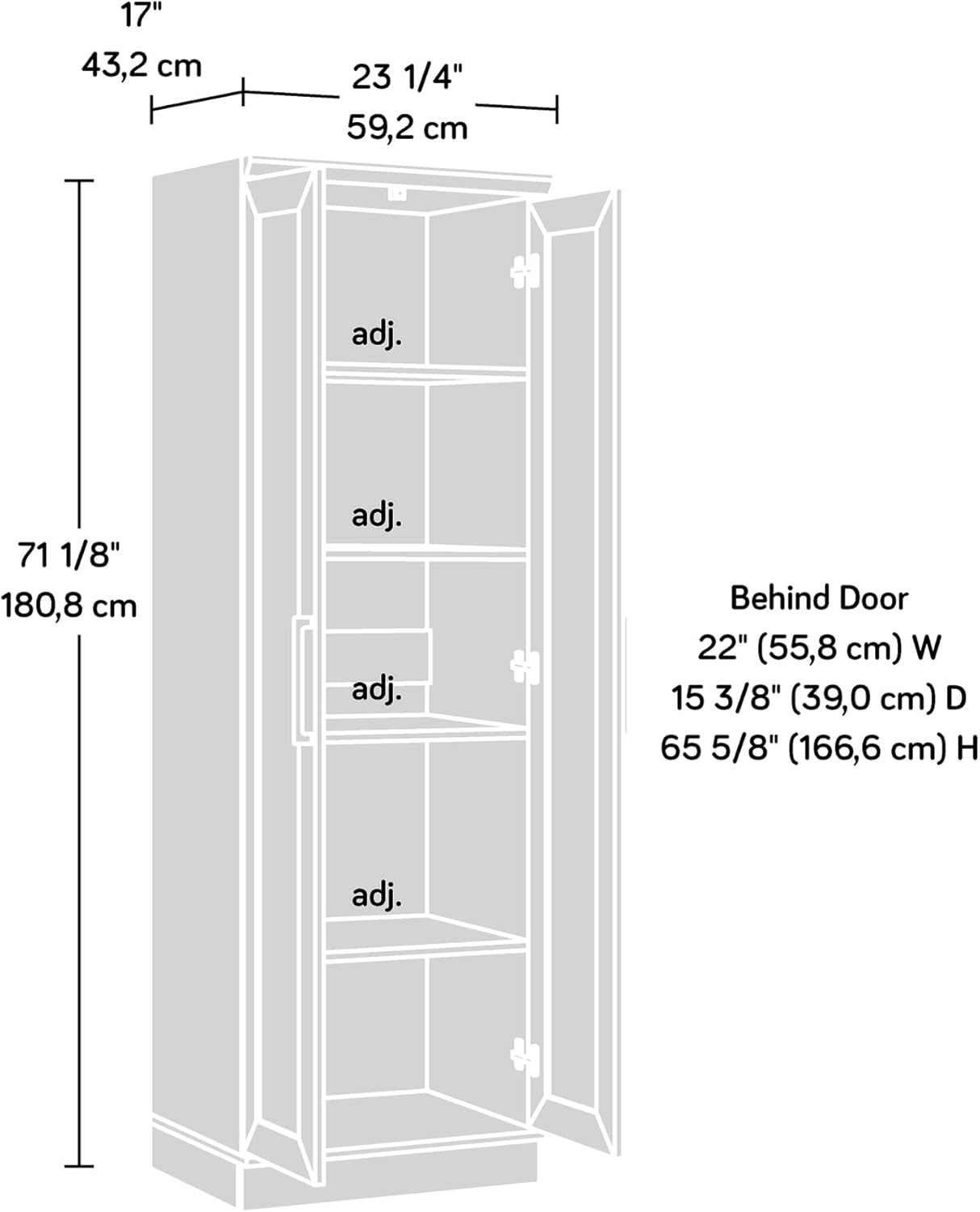 Sauder HomePlus Kitchen Pantry Storage Cabinet with Adjustable Shelves, Laundry Bathroom, L: 23.31" x W: 17.01" x H: 71.18", Dakota Oak