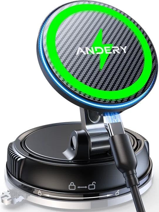 ANDERY Only for iPhone Magsafe Car Mount Charger [15W Wireless Faster Charging, 78+LBS Strongest Suction, 2400gf Strongest Magnetic] 360° Adjustable Car Phone Holder, Valentine's Day Gifts for Him Her