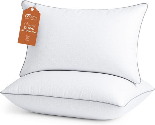 Sasttie Pillows Queen Size Set of 2, Bed Pillows for Side, Back, and Stomach Sleepers - Oeko-Tex Certified Down Alternative Plump Filling - Hotel Quality and Machine Washable, 2 Pack