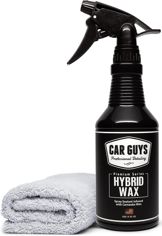CAR GUYS Hybrid Spray Wax - Advanced Car Wax Sealant - Deep High Gloss in Minutes - Safe on Plastic & Rubber Trim, Paint & Glass - 18 Oz Kit with Towel