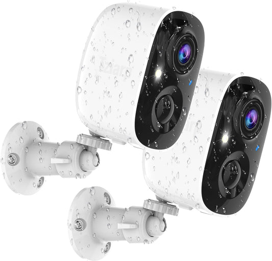 Security Cameras Wireless Outdoor,2K Indoor WiFi Wireless Cameras,Outside Battery Powered Cameras for Home Security,AI Motion Detection,Color Night Vision,Spotlight,Siren Alarm,SD/Cloud Storage,2Pack