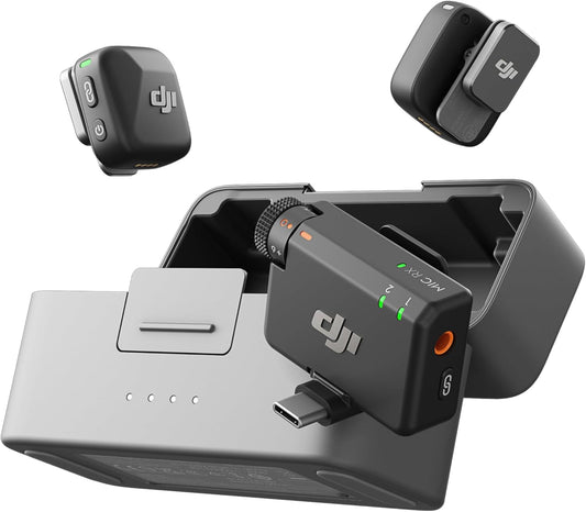 DJI Mic Mini (2 TX + 1 RX + Charging Case), Wireless Lavalier Microphone for iPhone/Camera/Android, Ultralight, Detail-Rich Audio, 48h Use, Noise Cancelling, Automatic Limiting, Vlog, Streaming