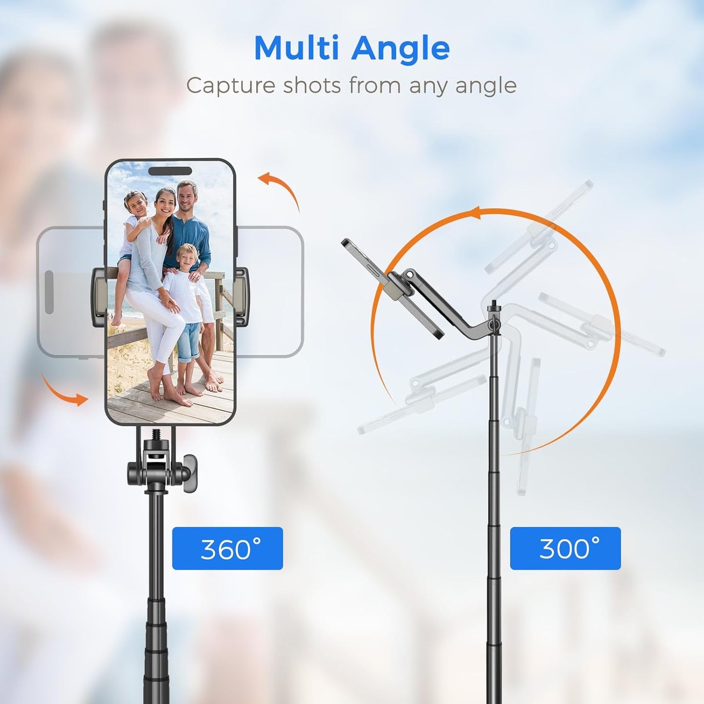 50” Selfie Stick Tripod for iPhone – Extendable Travel Phone Stand with Remote Control (Black)