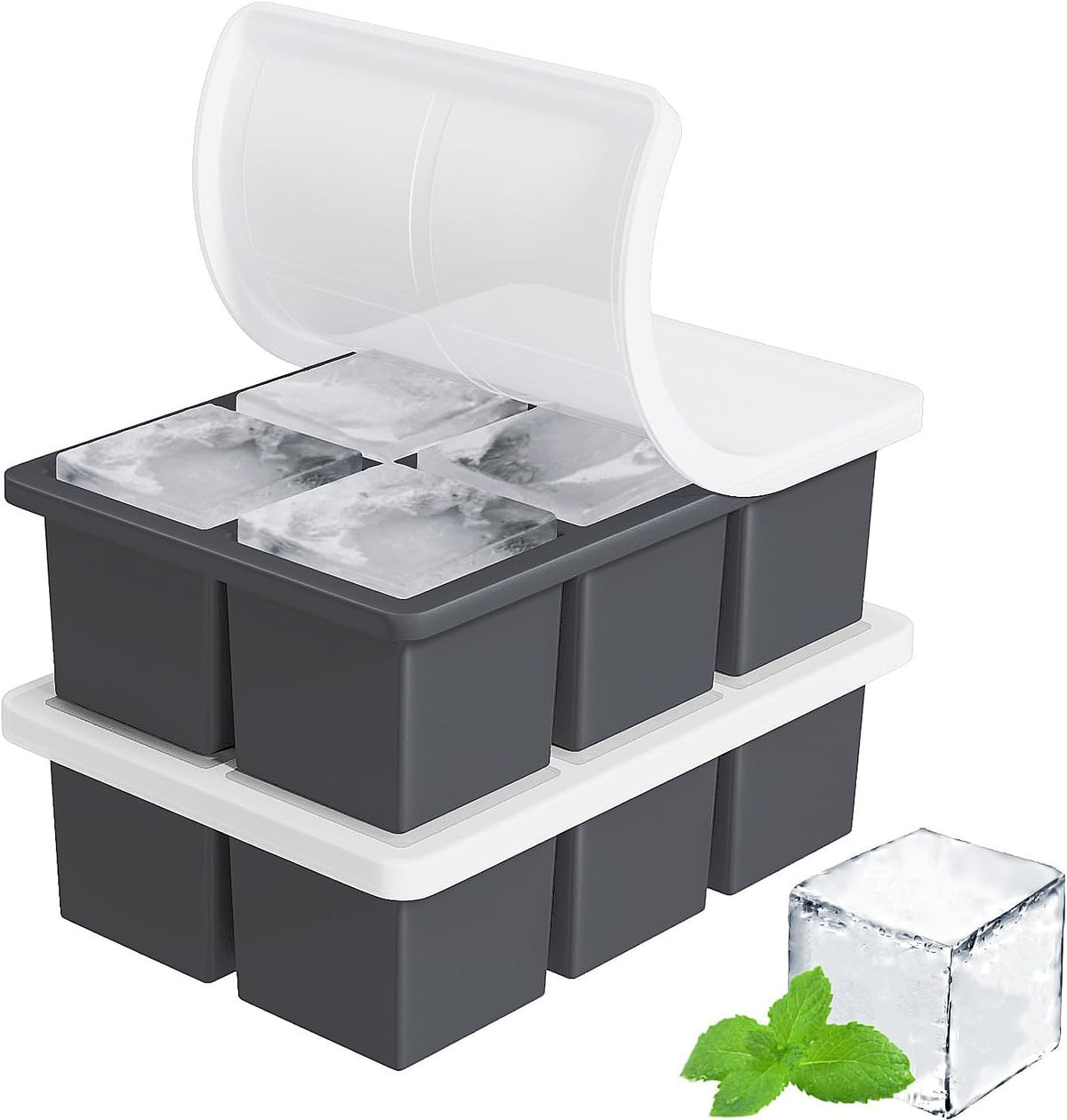 Large Ice Cube Tray for Whiskey: FDDBI Silicone Ice Cube Trays with Lid - 2Pack Big Square Old Fashioned Ice Cube Maker for Cocktail - 2inch Huge Cubed Ice Trays for Whisky