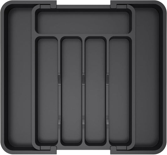 Lifewit Silverware Drawer Organizer, Expandable Utensil Tray for Kitchen, BPA Free Flatware and Cutlery Holder, Adjustable Plastic Storage for Spoons Forks Knives, 8.5-14 x 12", Black