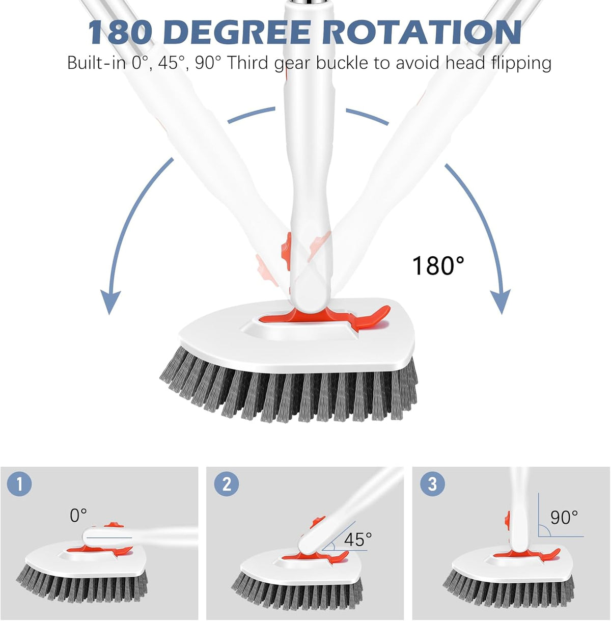 SetSail Floor Scrub Brush, 3-In-1 Tile Tub Floor Scrubber with 52-inch Adjustable Long Handle Shower Cleaner Brush and 3 Detachable Replacement Brush Heads for Cleaning Bathroom Kitchen Walls Tub Tile