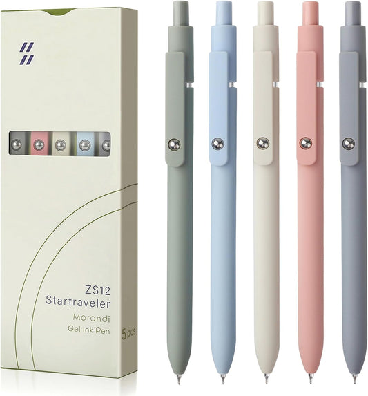 FIOVER 5pcs Gel Pens Quick Dry Ink Pens Fine Point Premium Retractable Rolling Ball Gel Pens Black Ink Smooth Writing for School Office Home