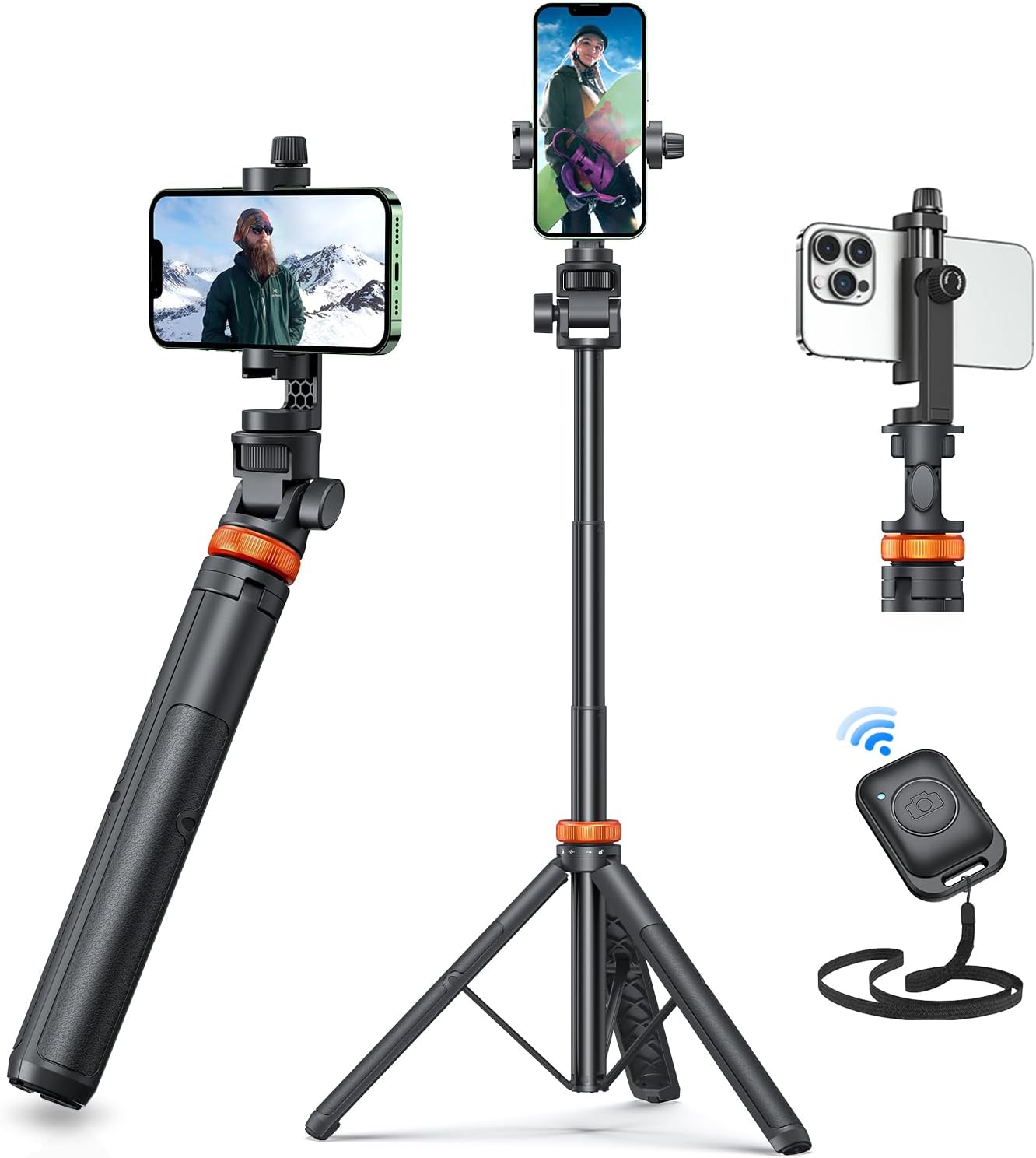 EUCOS 62” Phone Tripod & Selfie Stick – Extendable Stand with Remote, Compatible with iPhone & Android
