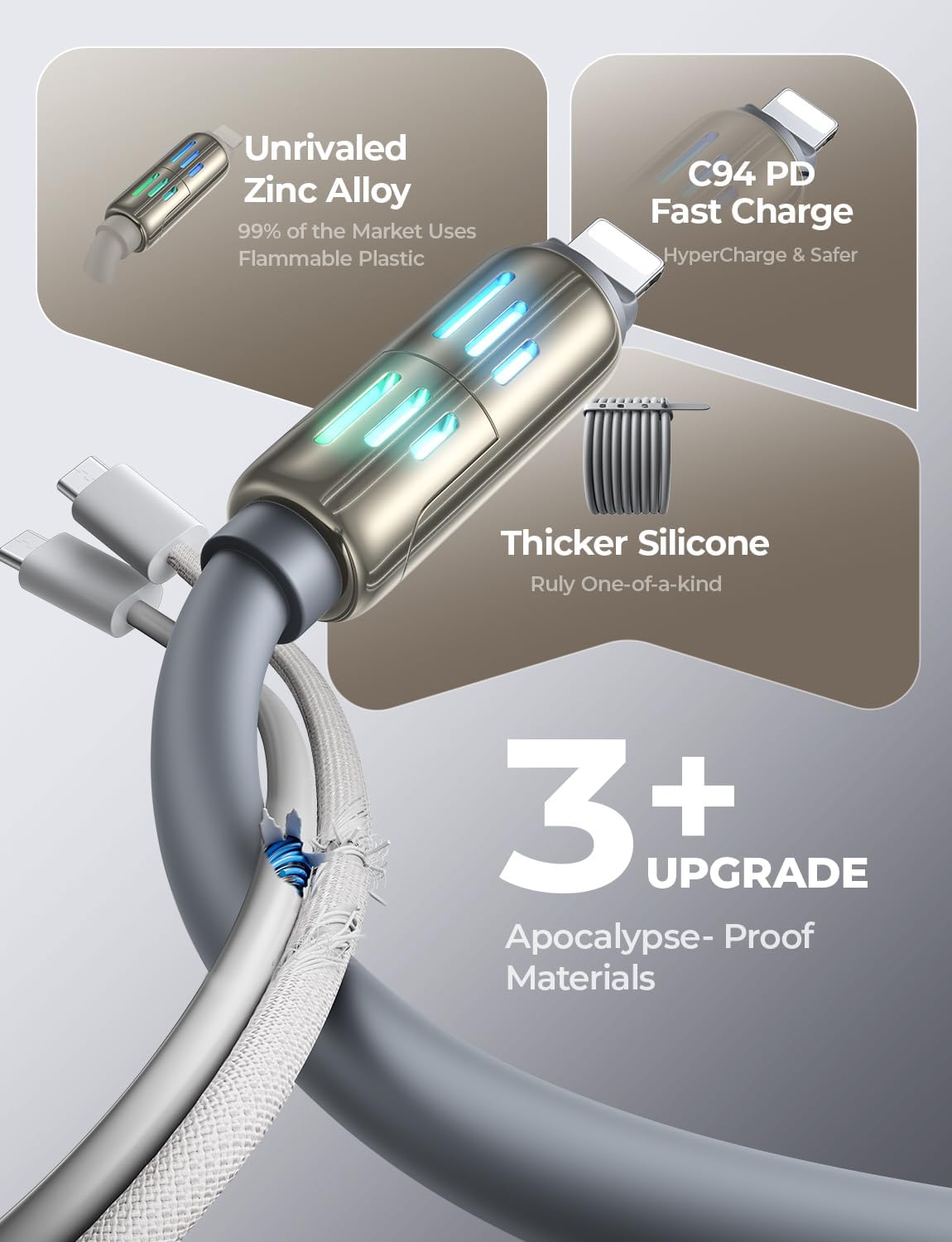 USB C to Lightning Cable, Chubby 240W 4 in 1 Charging Cable 6.6FT, USB A/C to C/Lightning with Light for Valentines Day Gifts Fits iPhone 17 16 15 14 Pro Max/MacBook/iPad/Samsung S25/Switch/PS5