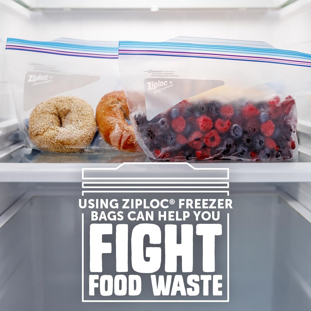 Ziploc Half Gallon Food Storage Freezer Bags, Easy Open and Close, 40 Bags Total