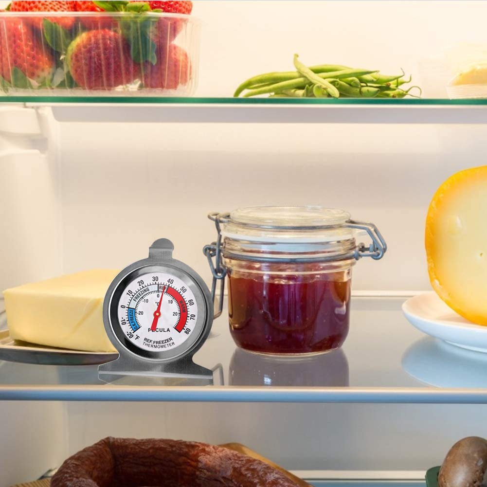 2 Pack Refrigerator Thermometer, 30-30°C/20-80°F, Classic Fridge Thermometer Large Dial with Red Indicator Thermometer for Freezer Refrigerator Cooler