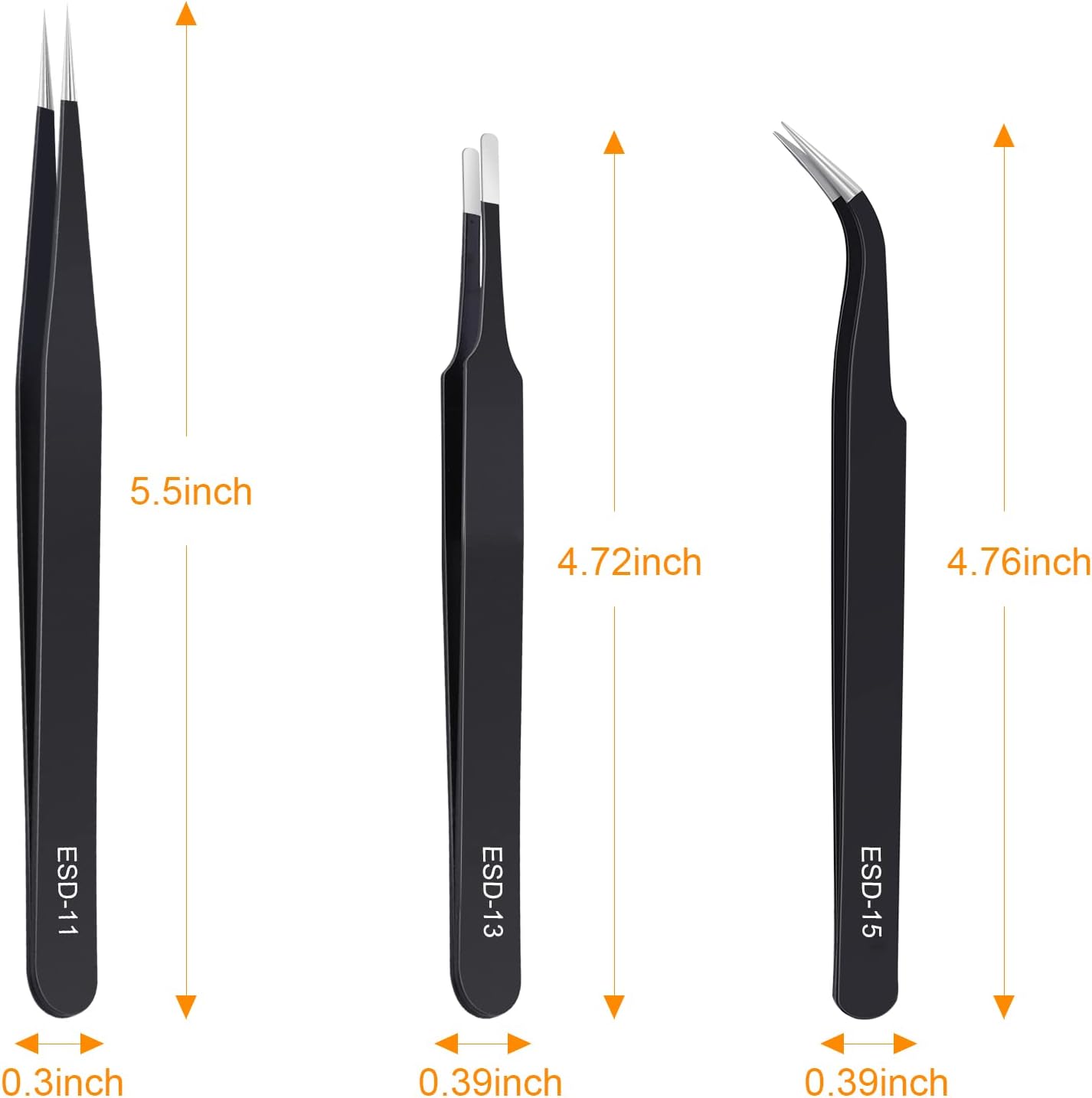 3PCS Precision Tweezers Set, Upgraded Anti-Static Stainless Steel of Tweezers, for Electronics, Soldering, Laboratory Work, Jewelry-Making, Model, Craft