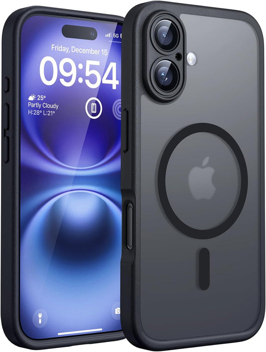 TOCOL Magnetic for iPhone 16 Case, Compatible with Magsafe, Upgraded Full Camera Protection, Drop Protection, Translucent Matte Back Bumper Phone Cover 6.1-Inch（Black）