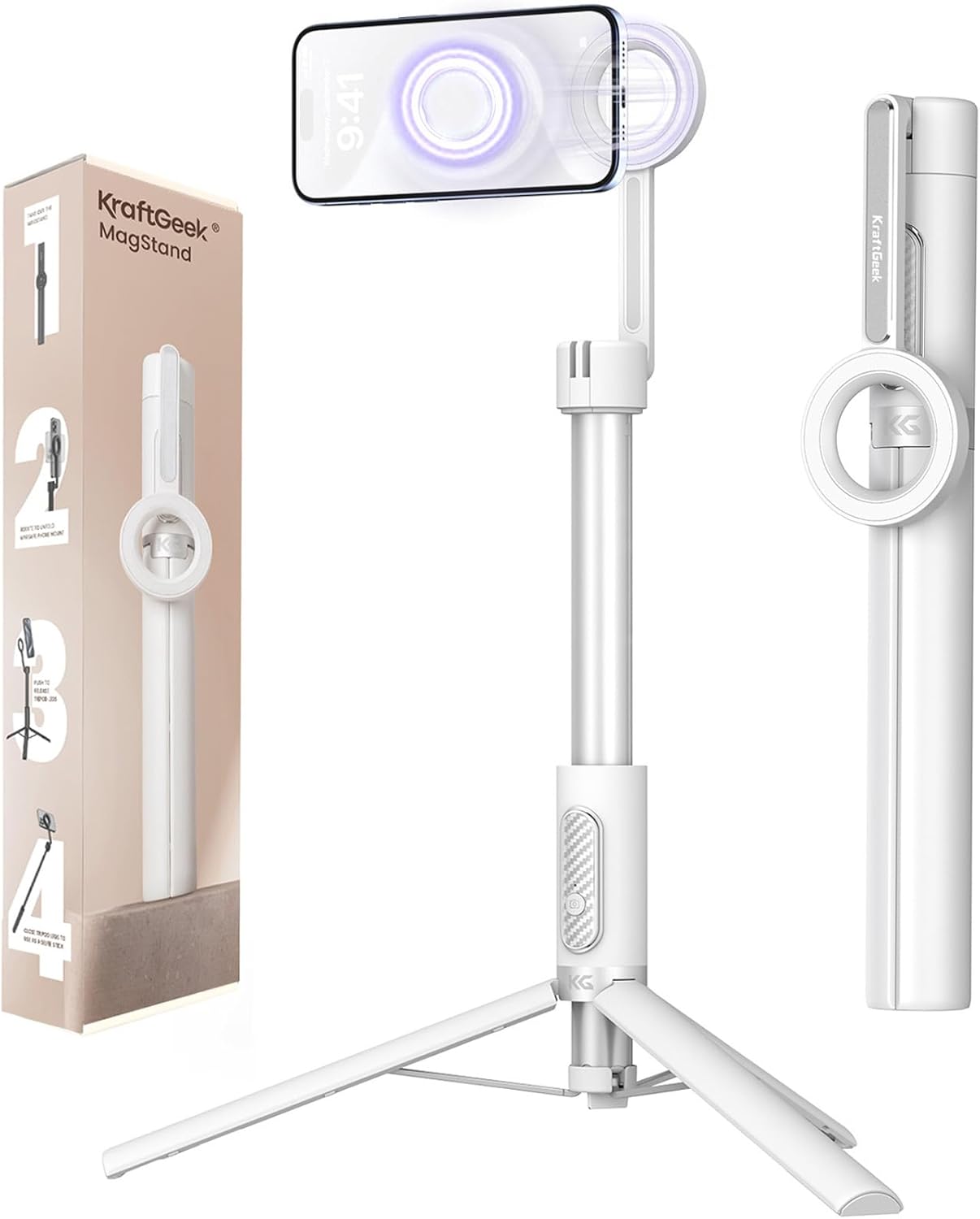 KraftGeek Magnetic Phone Tripod for iPhone Magsafe, 64” Selfie Stick Tripod Stand with Remote, Travel Cell Phone Stand for iPhone 17 Pro Max
