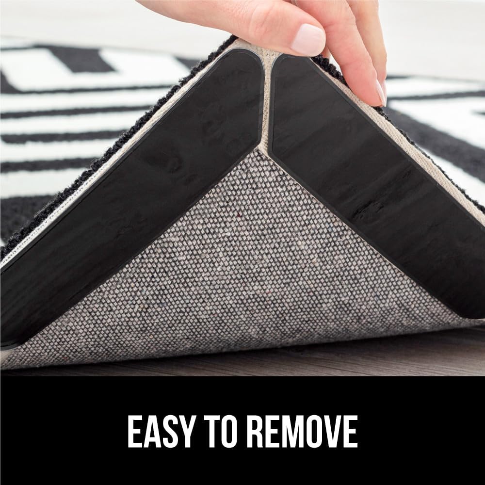 GORILLA GRIP Rug Gripper Pads Keep Area Rugs Corners from Curling, No Damage Reusable Double-Sided Stickers, Holds Down Carpet in Place on Hardwood Floors, Grips Tile Floor, Holiday Home Decor 8 Pcs