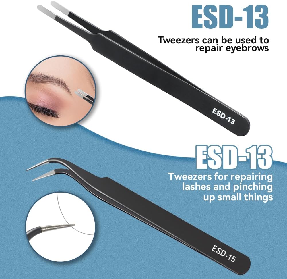 6 Pcs Precision Tweezers Set, Premium Anti-Static Stainless Steel Tweezer, ESD Curved of Tweezers for Electronics, Craft, Laboratory Work, Jewelry-Making, etc