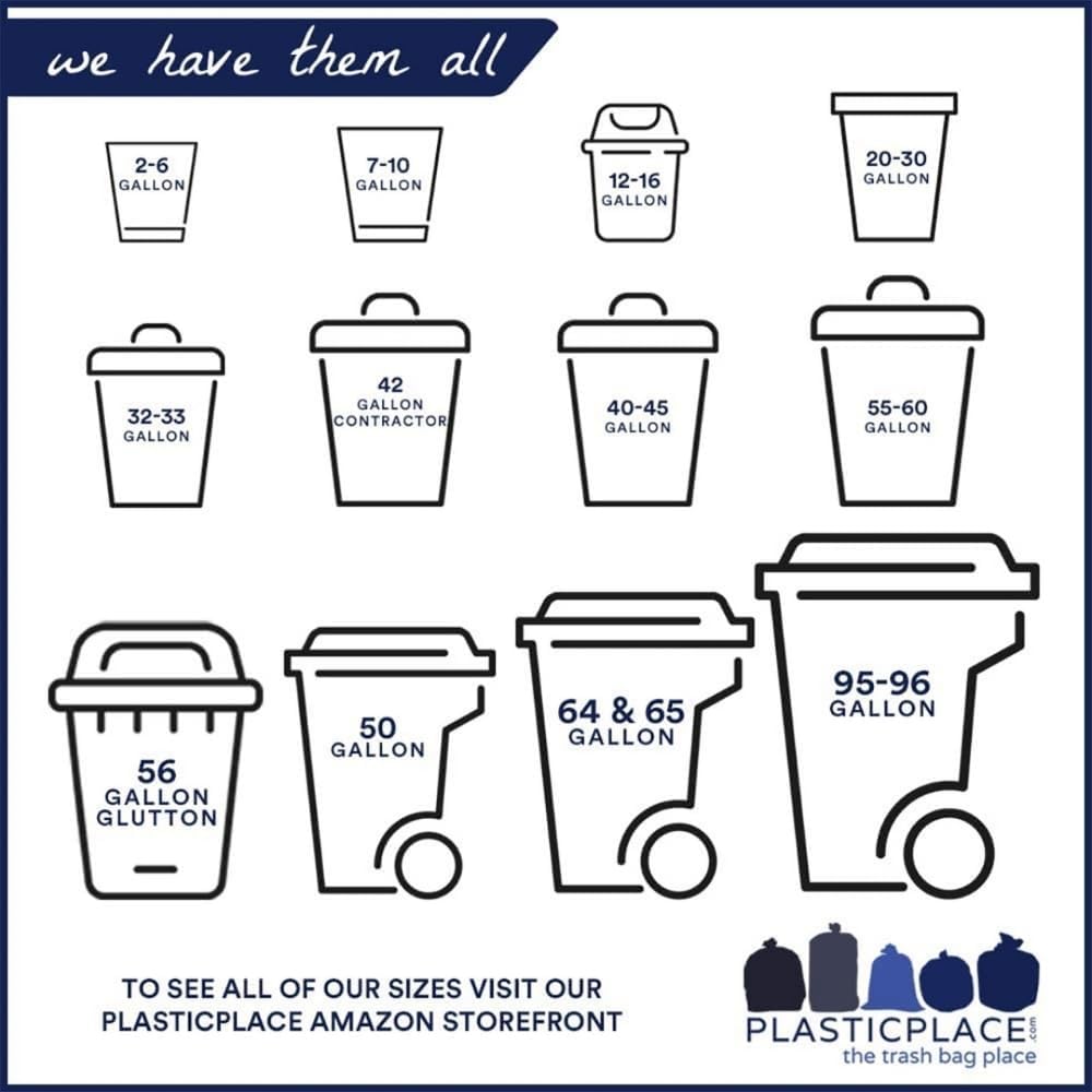 Plasticplace 95-96 Gallon Heavy Duty Black Trash Bags - Contractor Grade, Extra Large Garbage Bags for Construction & Outdoor Trash Cans, 1.2 Mil Thick, 61” x 68” (15 Count Roll)