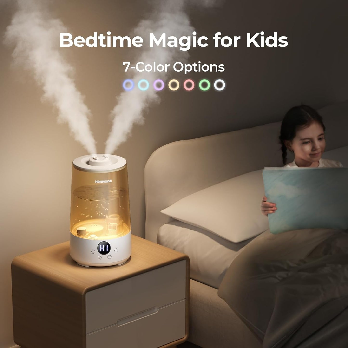 Homvana Humidifiers for Bedroom Home, 3.6 L Cool Mist Top-Fill 34H Super Long Time, Quiet 23dB, Baby Humidifier, Oil Diffuser for Large Room, House, Plant, Nursery, Office, BPA FREE, Ultrasonic (Grey)