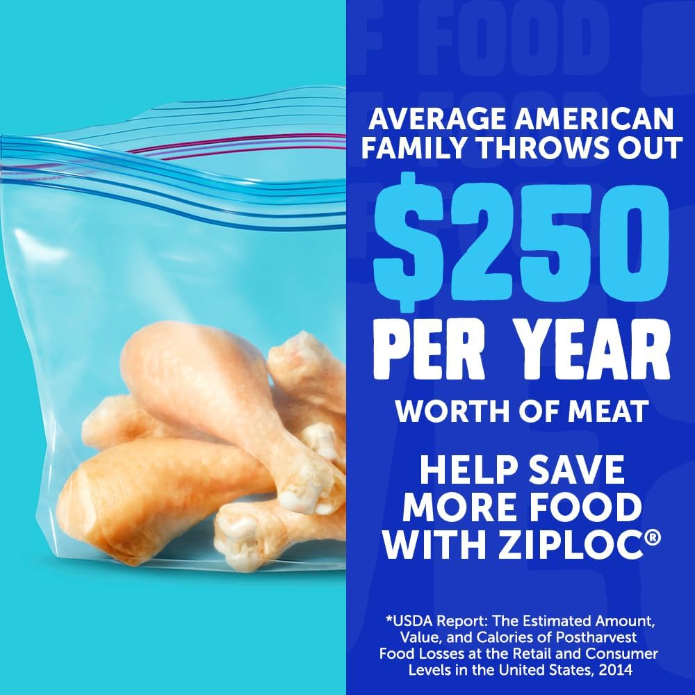 Ziploc Half Gallon Food Storage Freezer Bags, Easy Open and Close, 40 Bags Total