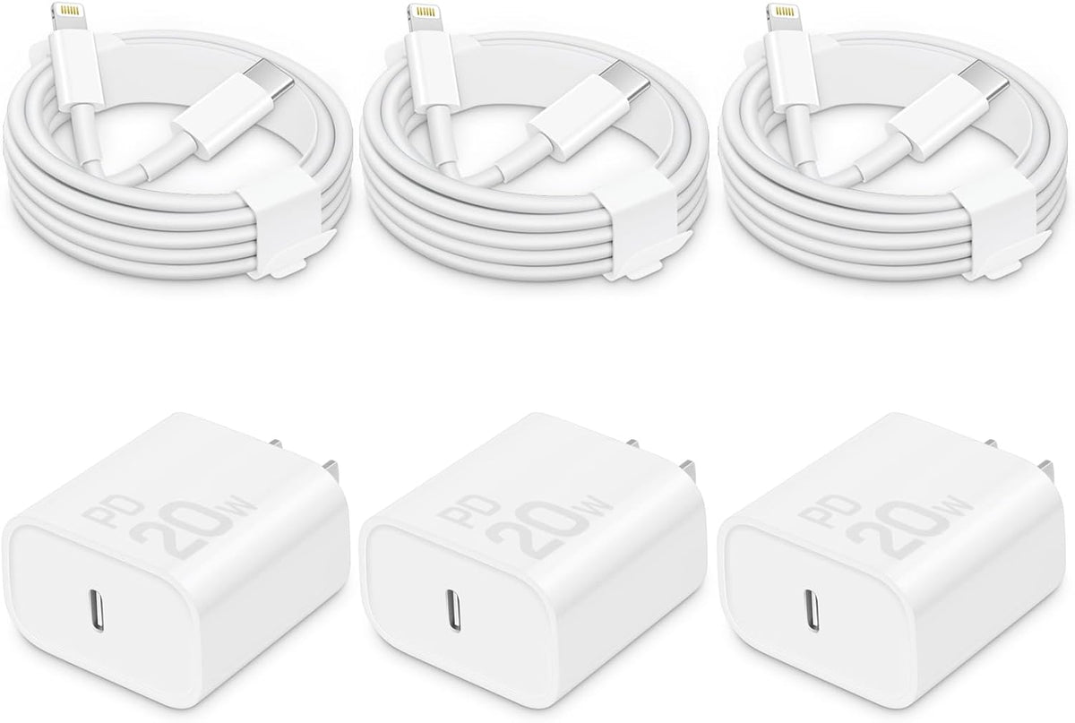 Fast Charger for iPhone [3-Pack, MFi Certified], 20W USB-C PD Block with 6Ft Charging Cable Compatible with iPhone 14/13/12/11/Pro Max & iPad