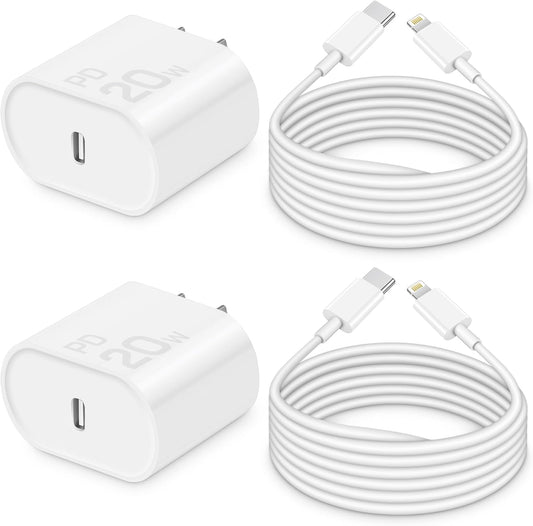 10FT Charger for iPhone 20W Fast Charging [MFi Certified, 2-Pack] USB-C PD Block & Extra Long Cable Compatible with iPhone 14/13/12/11/Pro/Plus/Max/Mini/SE, iPad & More