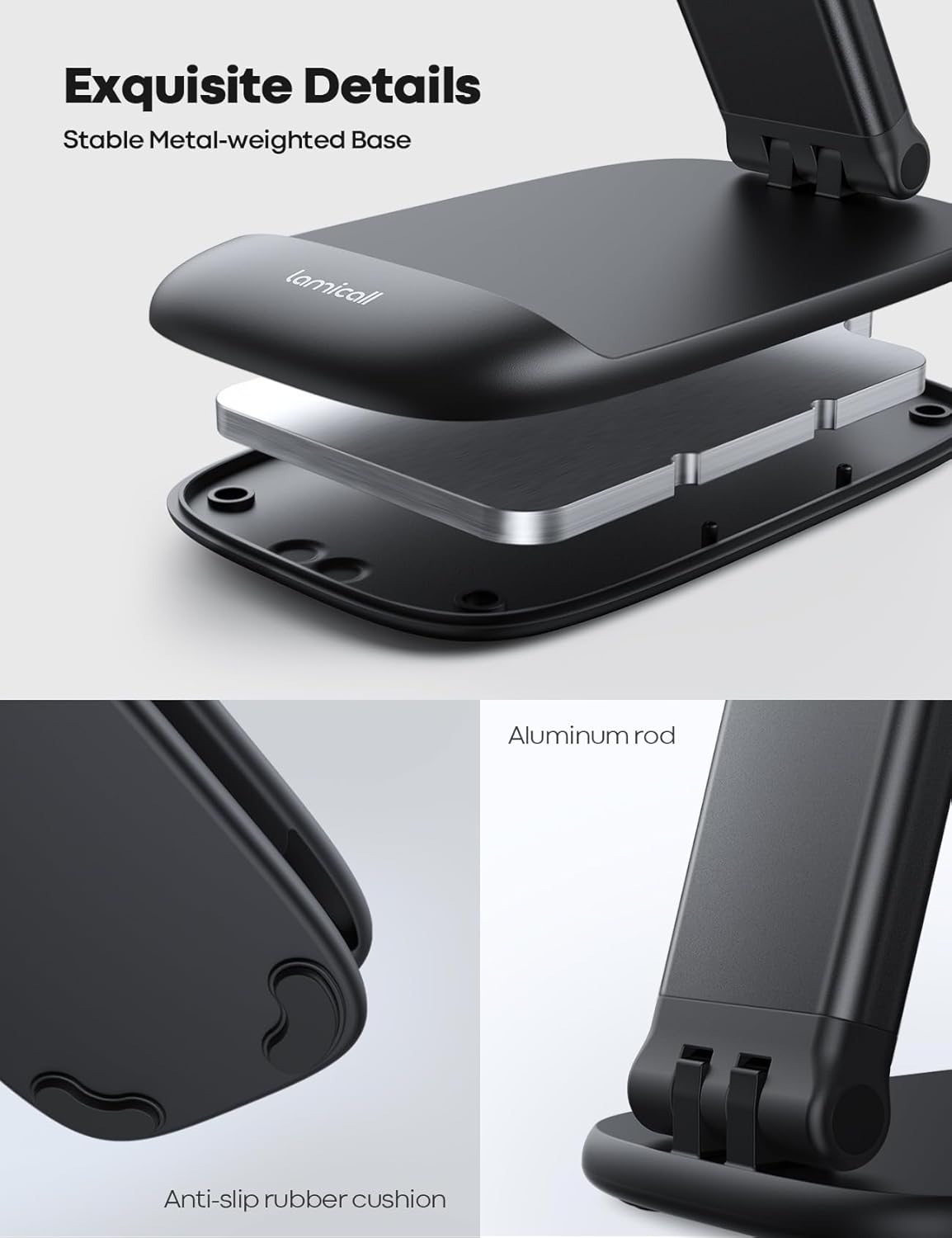 Lamicall Cell Phone Stand for Desk - [Height Adjustable] Foldable Mobile Phone Holder, Portable Stand for iPhone 17 16 15 14 13 12 11 Pro Max Plus Air, Galaxy S25 S24, Telephone, Office Accessories