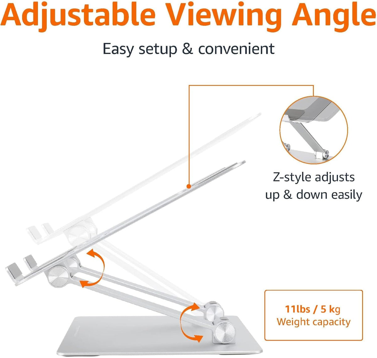 Sturdy and Portable Ergonomic Laptop Stand for Desk, Adjustable Riser, Fits all Laptops and Notebooks up to 17.3 Inch, Silver, 10 x 8.7 x 6 in