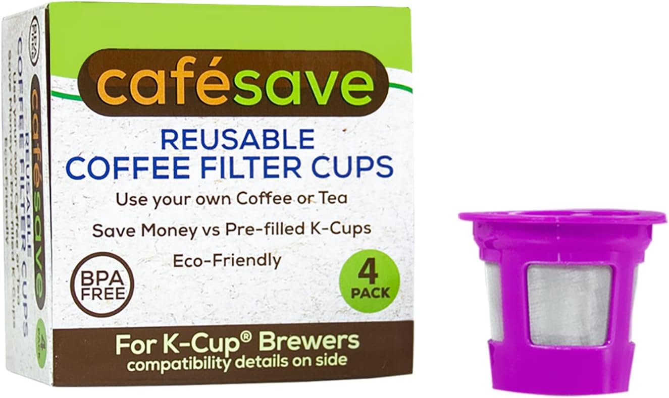 Perfect Pod 1-Stream Cafe Save Reusable K Cup Pod Coffee Filters - Refillable Coffee Pod Capsules with Built-In, Integrated Mesh Strainer for use with Keurig & Select Single Cup Coffee Makers, 4-Pack