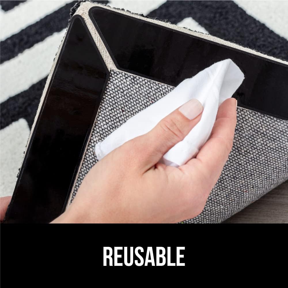 GORILLA GRIP Rug Gripper Pads Keep Area Rugs Corners from Curling, No Damage Reusable Double-Sided Stickers, Holds Down Carpet in Place on Hardwood Floors, Grips Tile Floor, Holiday Home Decor 8 Pcs