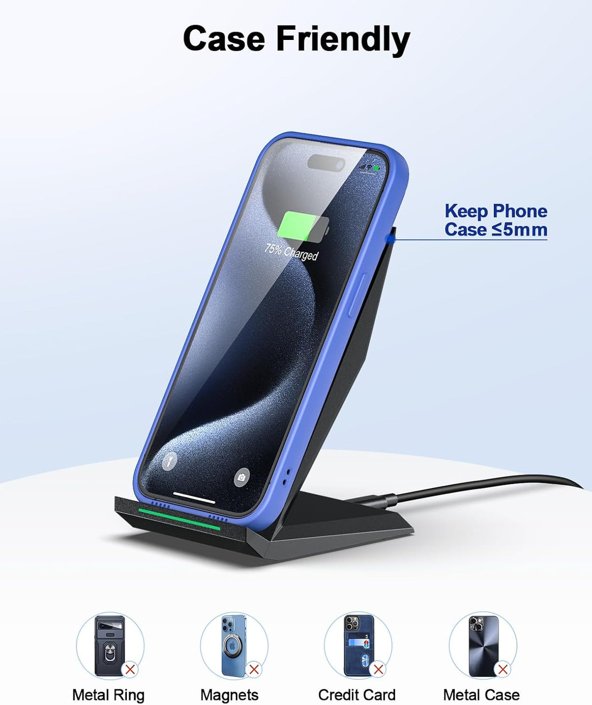 Fast Wireless Charger, NANAMI Qi Certified Wireless Charging Stand Compatible iPhone 17/17 Air/16/15/15 Pro/15 Plus/15 Pro Max/14/13/12, for Samsung Galaxy S25/S24/S23/S22/S21 and Qi-Enabled Phone