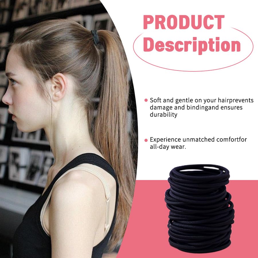 120 Pieces Black Hair Ties for Thick and Curly Hair Ponytail Holders Hair Elastic Band for Women or Men(4mm)